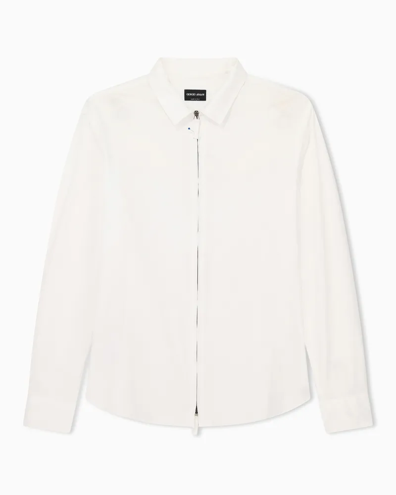 Giorgio Armani Hemd aus Baumwolljersey mit Reißverschluss Weiß