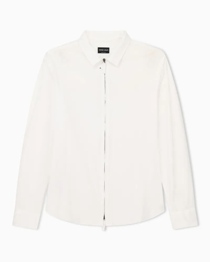 Giorgio Armani Hemd aus Baumwolljersey mit Reißverschluss Weiß