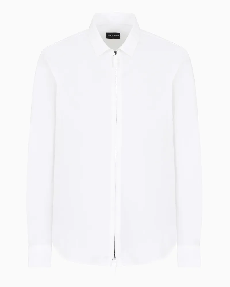Giorgio Armani Hemd aus Baumwolljersey mit Reißverschluss Weiß
