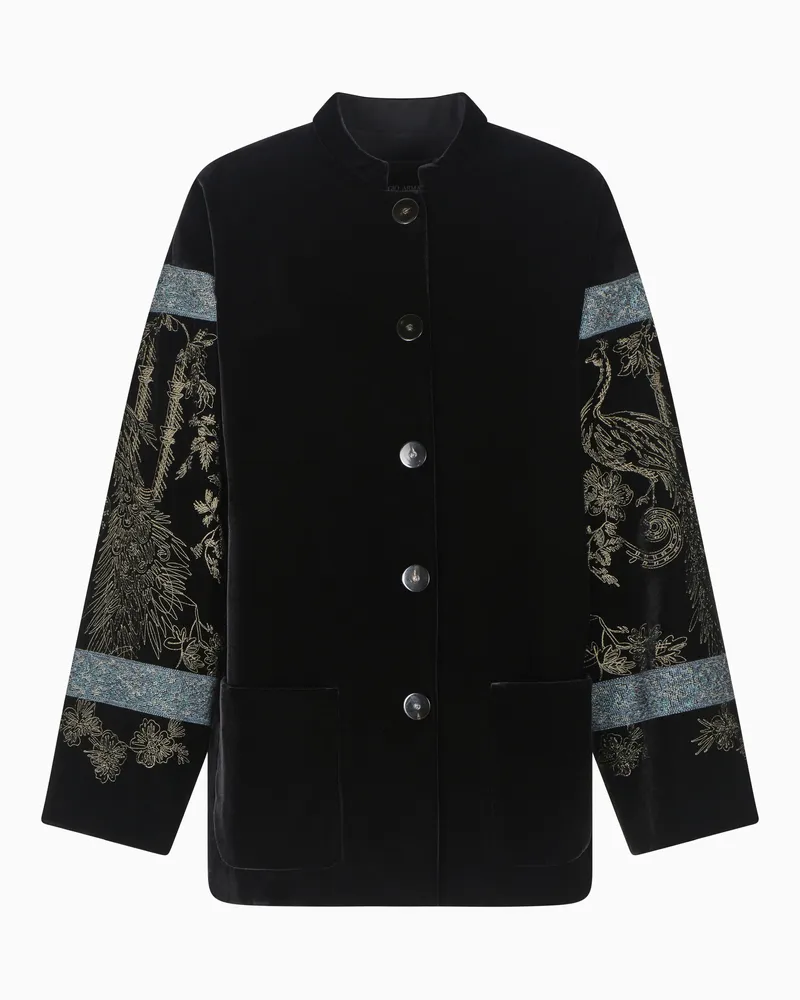 Giorgio Armani Caban aus besticktem Samt Schwarz