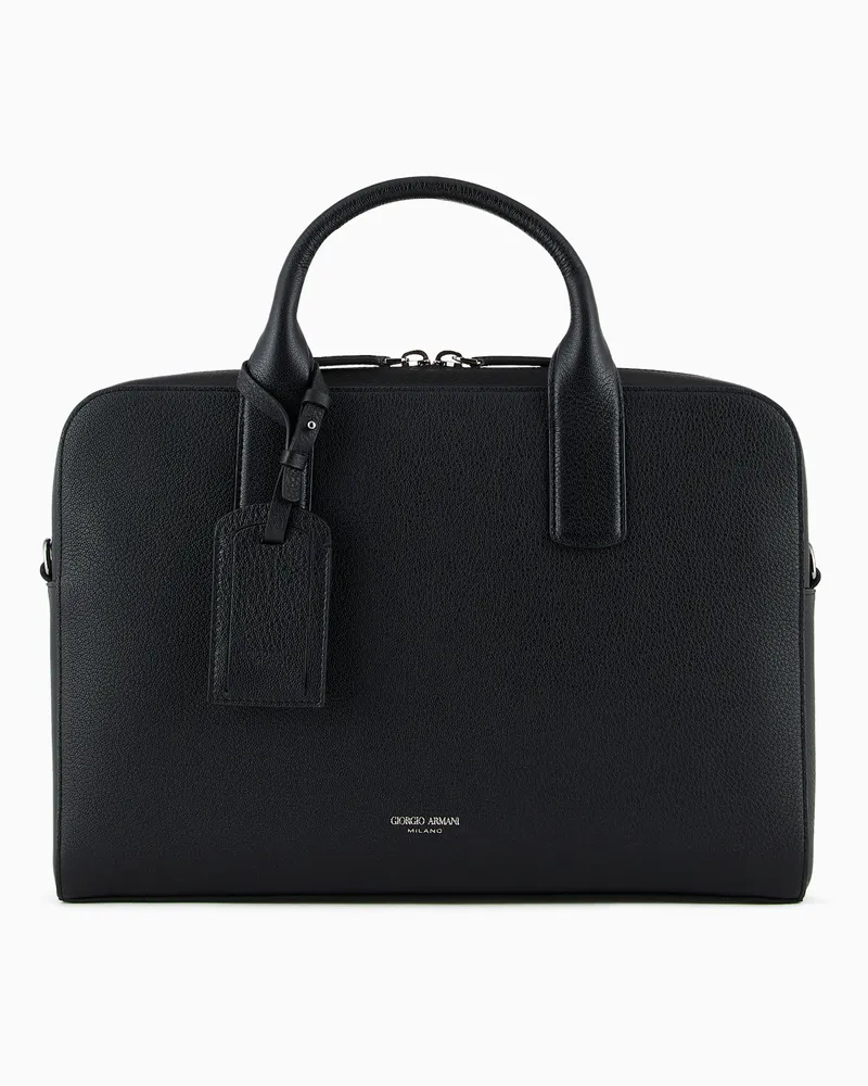 Giorgio Armani Aktentasche aus vollnarbigem Leder Schwarz