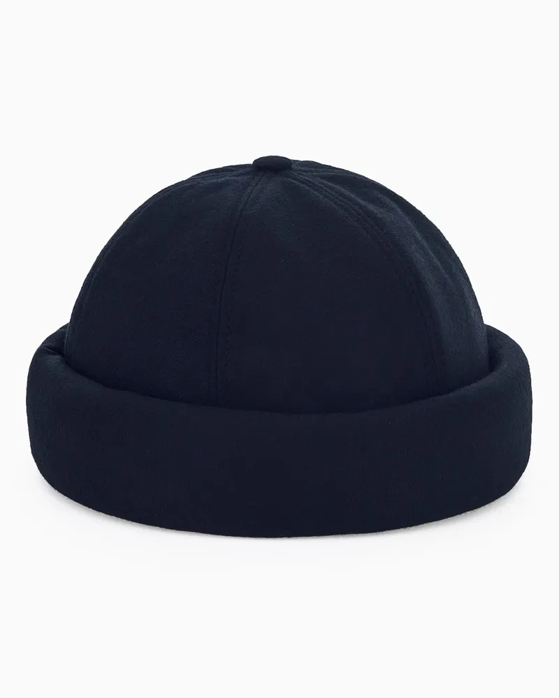 Giorgio Armani Docker-Mütze aus Wolle und Kaschmir mit Lederdetails Schwarz