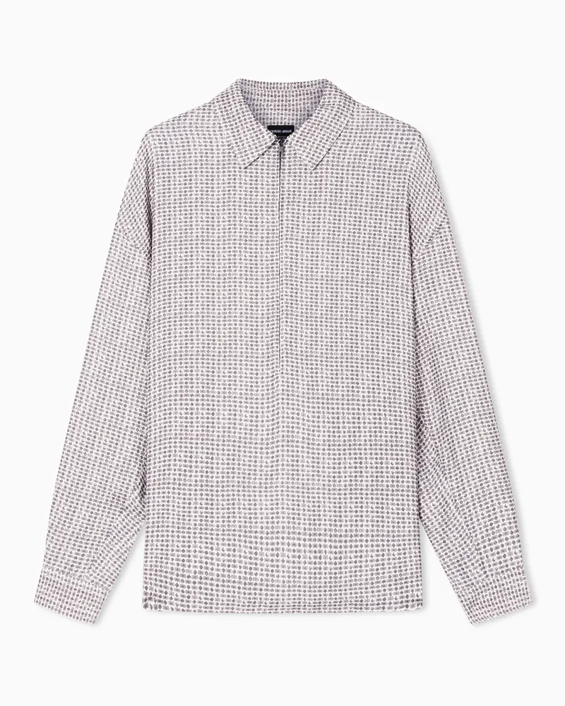 Giorgio Armani Hemd aus bedrucktem Viskose-Crêponne mit Reißverschluss Beige