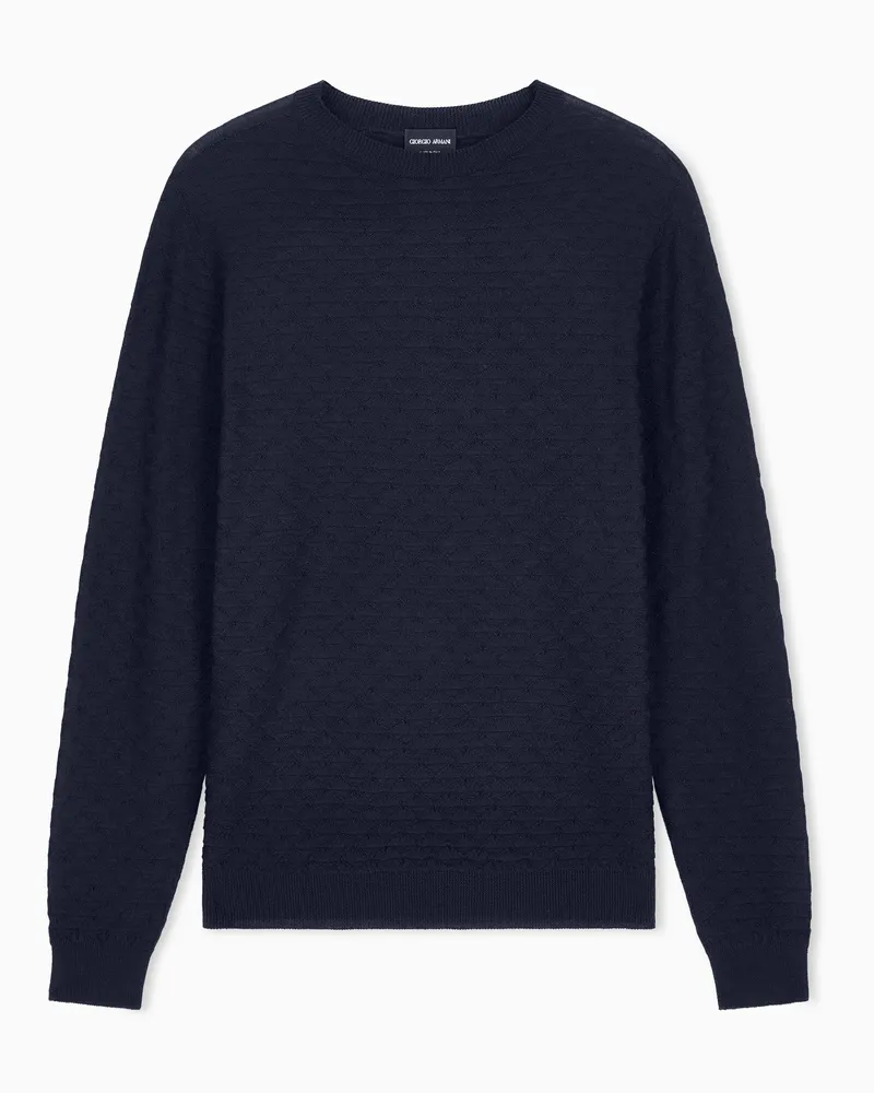 Giorgio Armani Rundhalspullover aus Schurwolle mit Dreiecksmuster Marineblau