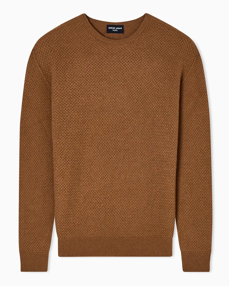 Giorgio Armani Rundhalspullover aus Vicuña-Wolle Kamel