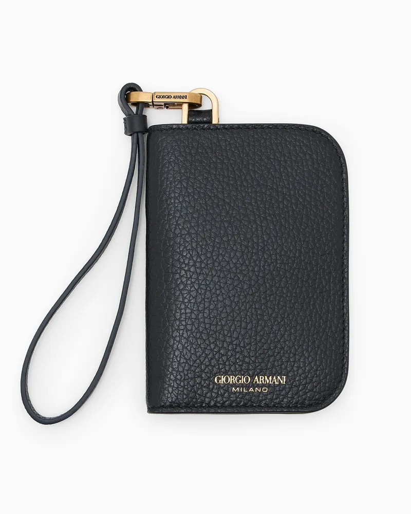 Giorgio Armani Brieftasche Bifold aus genarbtem Leder mit Handschlaufe Schwarz