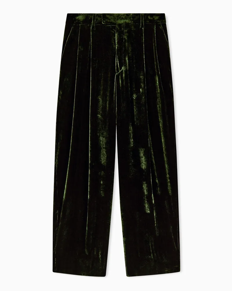 Giorgio Armani Bundfaltenhose aus Samt mit hohem Bund und weitem Bein Grün