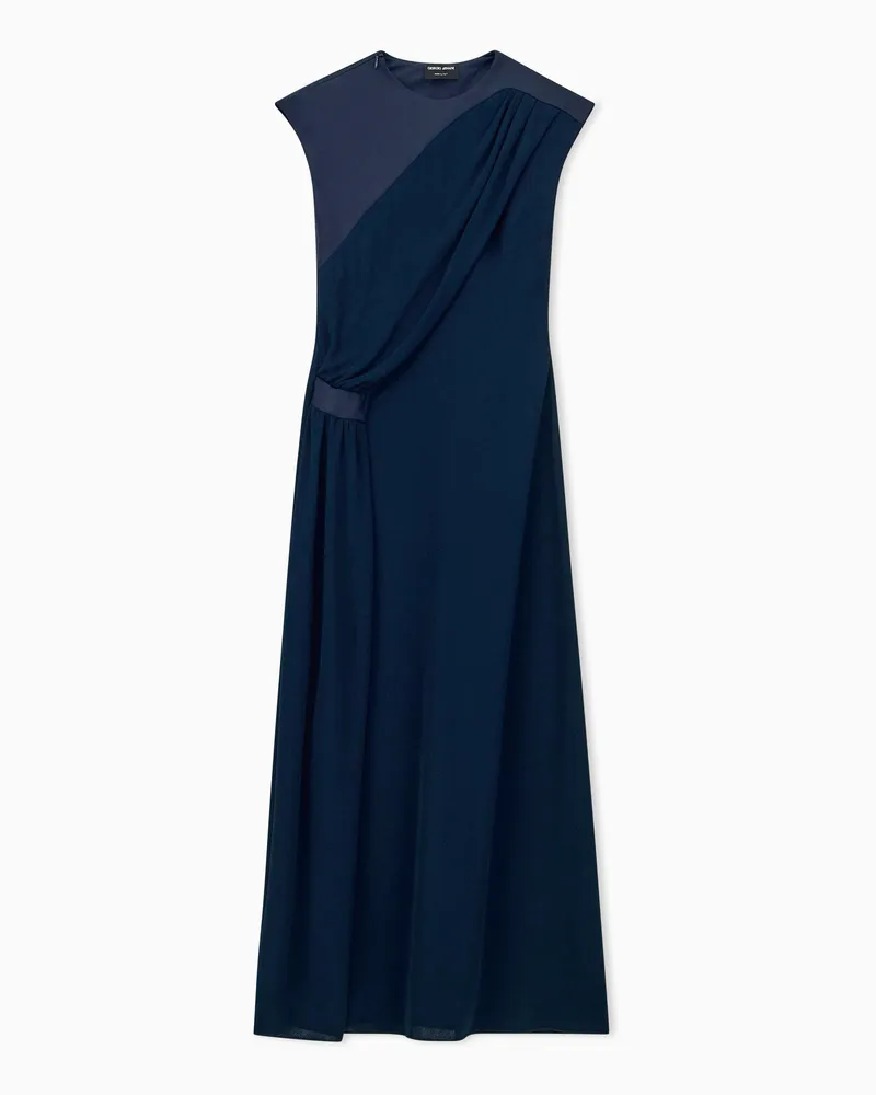 Giorgio Armani Ärmelloses drapiertes Kleid aus Viskosejersey und Satin Blau
