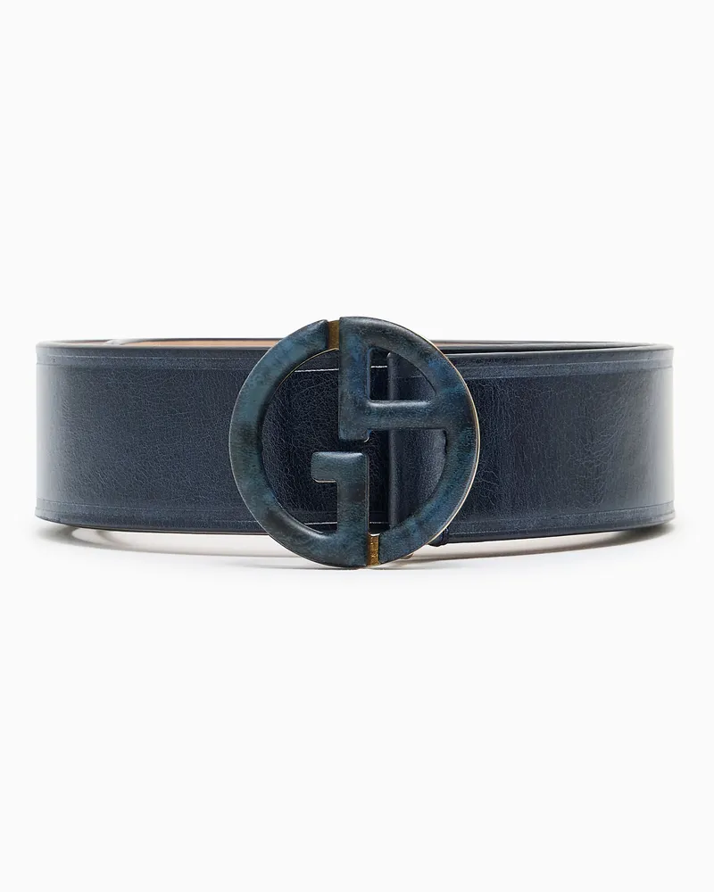 Giorgio Armani Glatter Ledergürtel mit einer runden Metallschnalle Blau