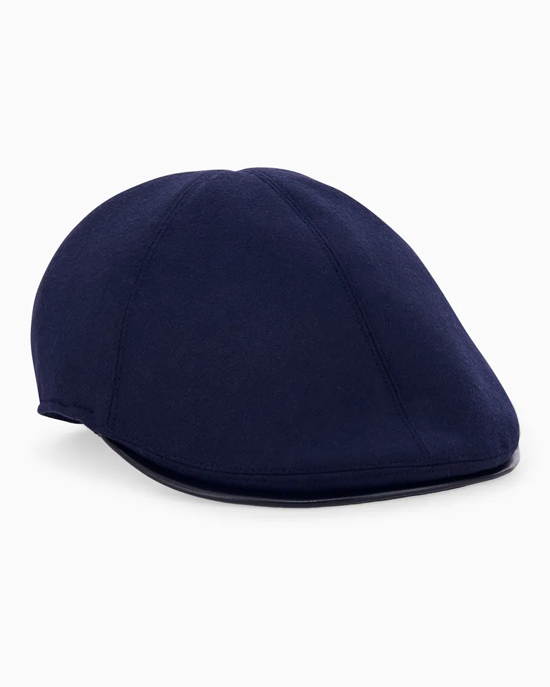 Giorgio Armani Coppola Schiebermütze aus Wolle und Kaschmir mit Lederriemen Marineblau