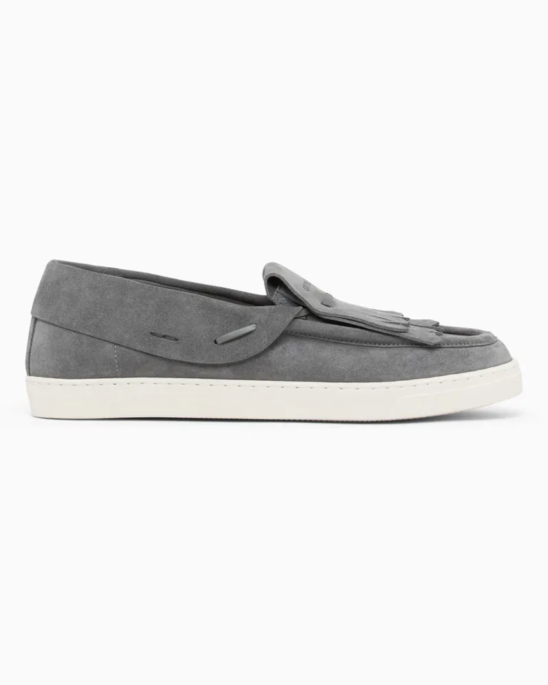 Giorgio Armani Loafer aus Wildleder mit Fransen und Gummisohle Grau
