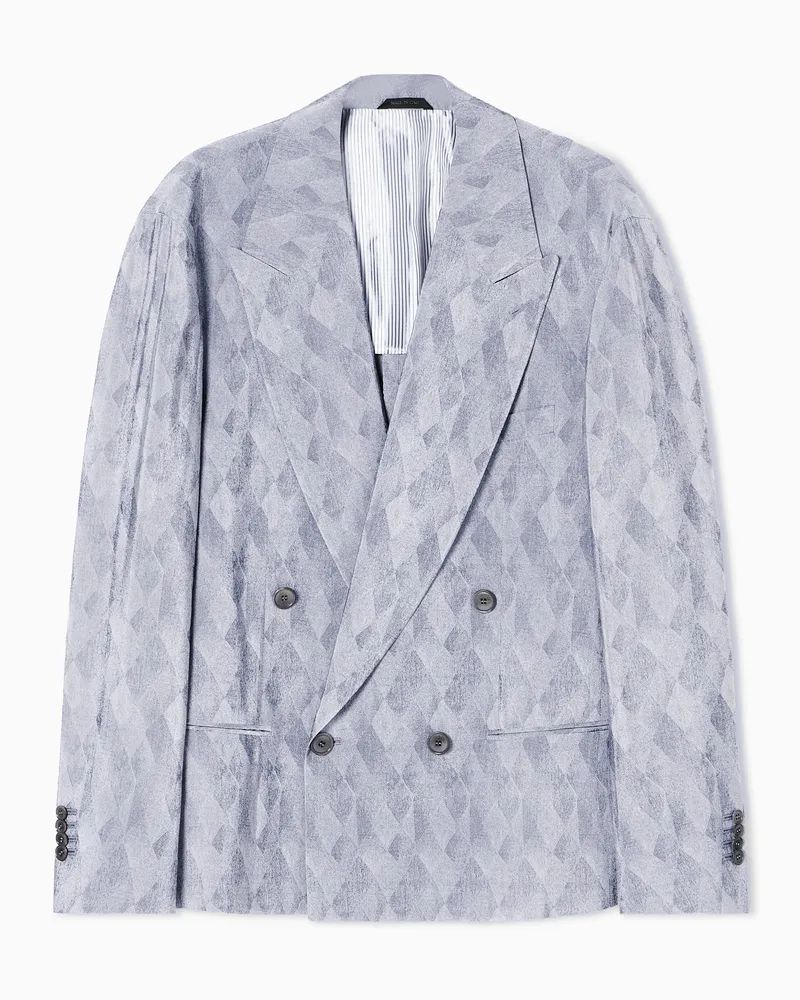 Giorgio Armani Doppelreihiges Sakko aus Viskose und Seide mit Jacquard-Verarbeitung Grau