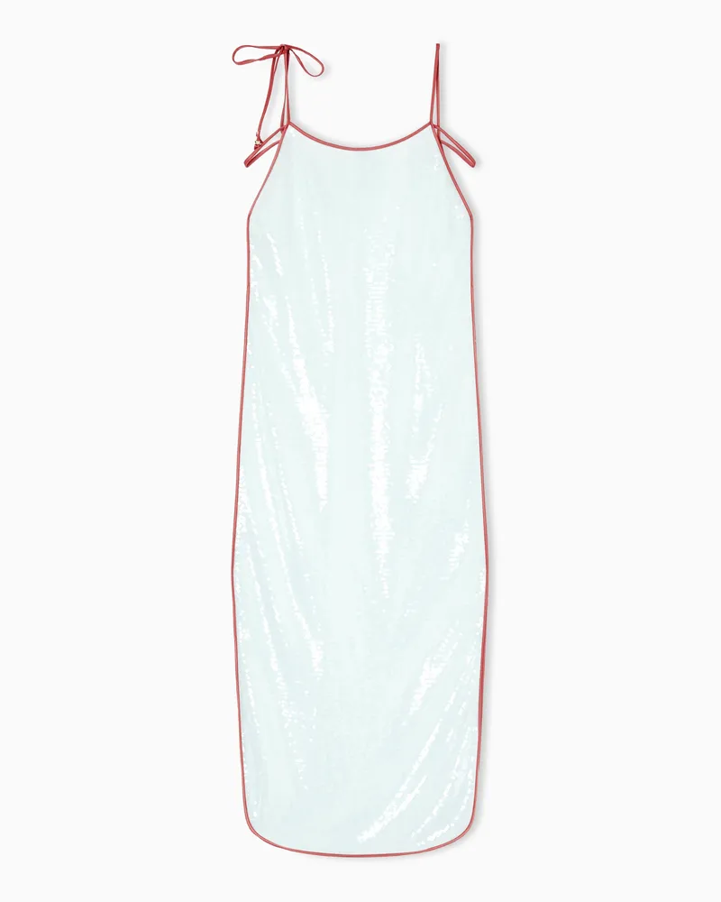 Giorgio Armani ASV Midikleid aus Seide und Baumwolle mit Pailletten Hellblau