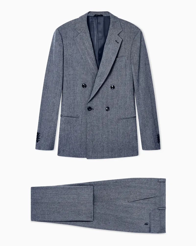 Giorgio Armani Zweireiher der Soho-Linie, gefertigt aus Schurwolle und Kaschmir mit Fischgrat-Muster Schwarz