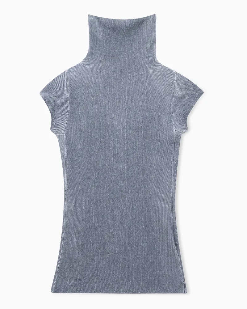 Giorgio Armani Rollkragentop Sweaters Viskose Rippstrick mit kurzen Ärmeln Grau