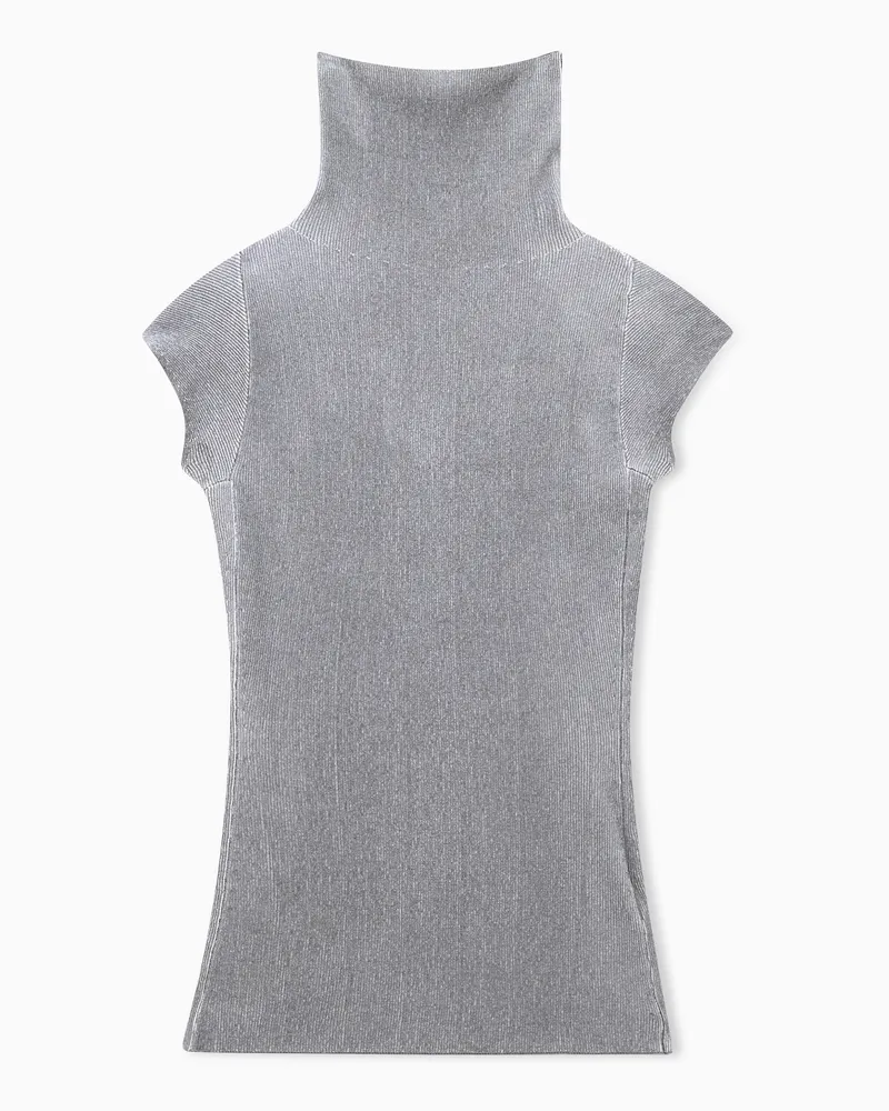 Giorgio Armani Rollkragentop Sweaters Viskose Rippstrick mit kurzen Ärmeln Grau