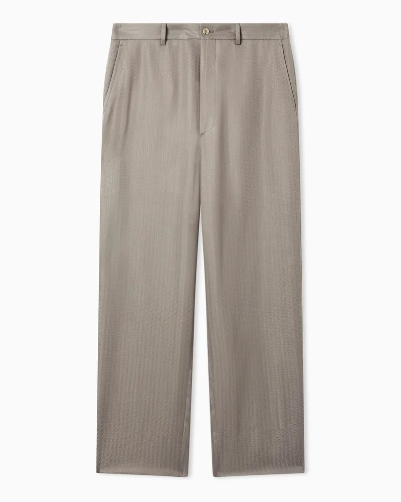 Giorgio Armani Flatfront-Hose aus Cupro mit Chevron-Motiv Beige