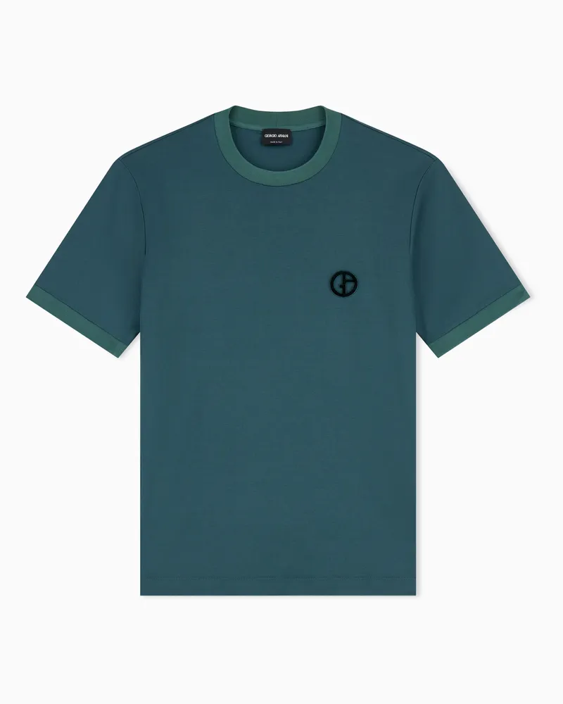 Giorgio Armani T-Shirt aus Interlock-Baumwolle mit GA-Logostickerei Grün