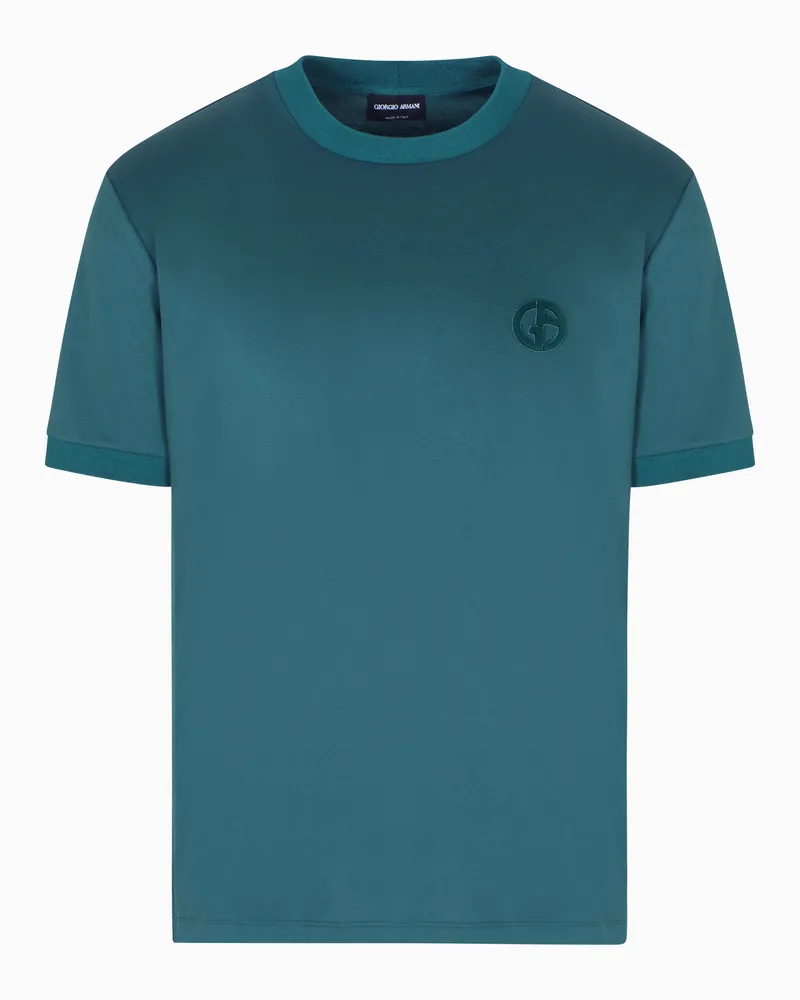 Giorgio Armani T-Shirt aus Interlock-Baumwolle mit GA-Logostickerei Grün