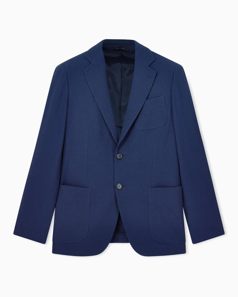 Giorgio Armani ASV einreihiges Sakko aus Seersucker-Schurwolle, Upton-Line Blau