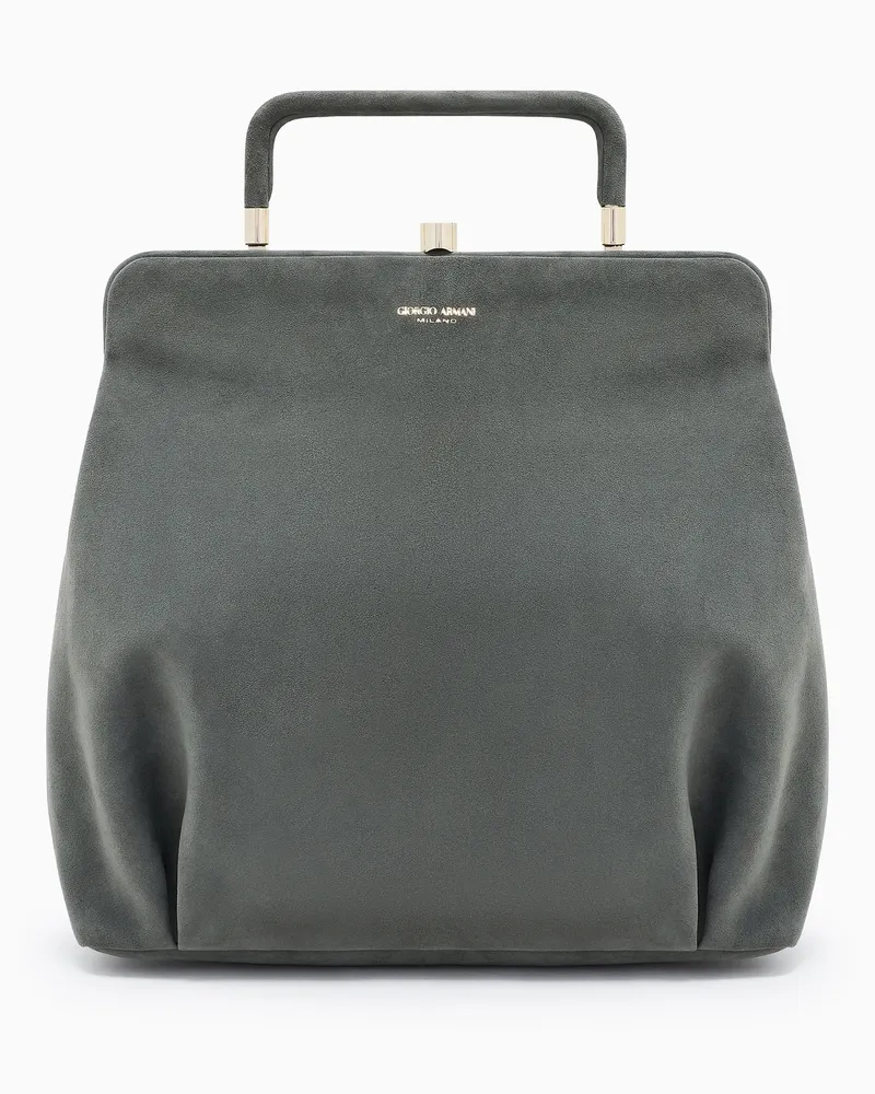 Giorgio Armani Structured Lamb Leather Frame Bag Grün