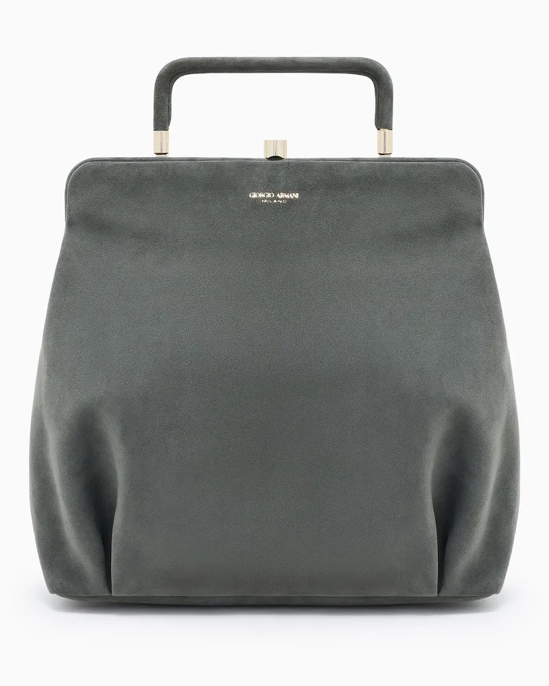 Giorgio Armani Structured Lamb Leather Frame Bag Grün