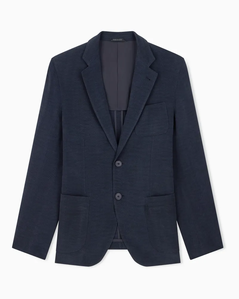 Giorgio Armani Ungefüttertes einreihiges Sakko aus Cupro mit Spitzrevers Marineblau
