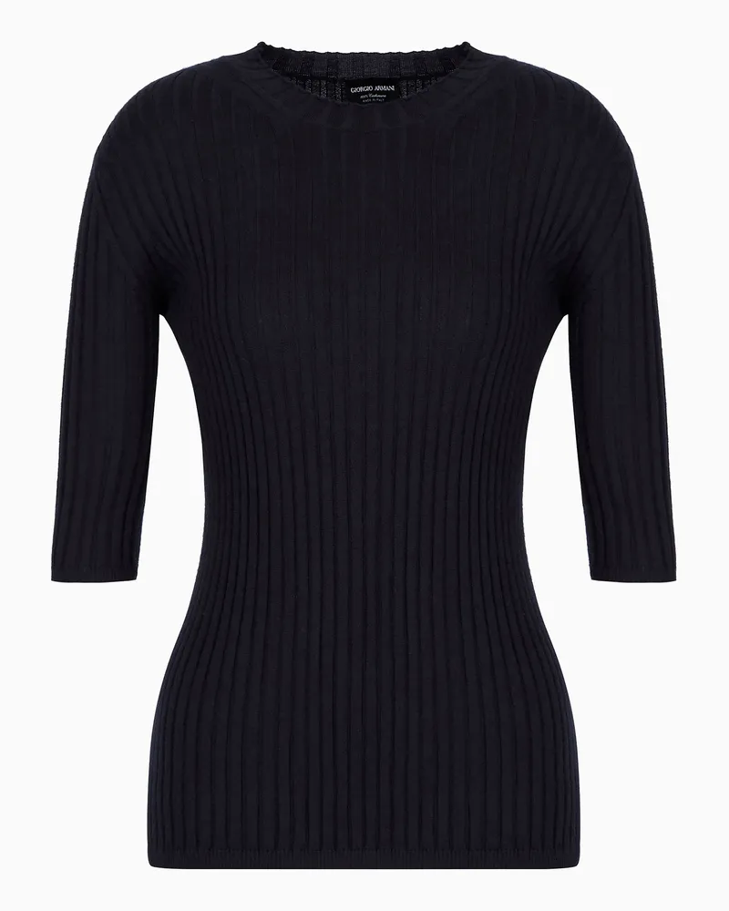 Giorgio Armani Pullover mit Rundhalsausschnitt aus reinem Kaschmir in Rippenstrick Marineblau