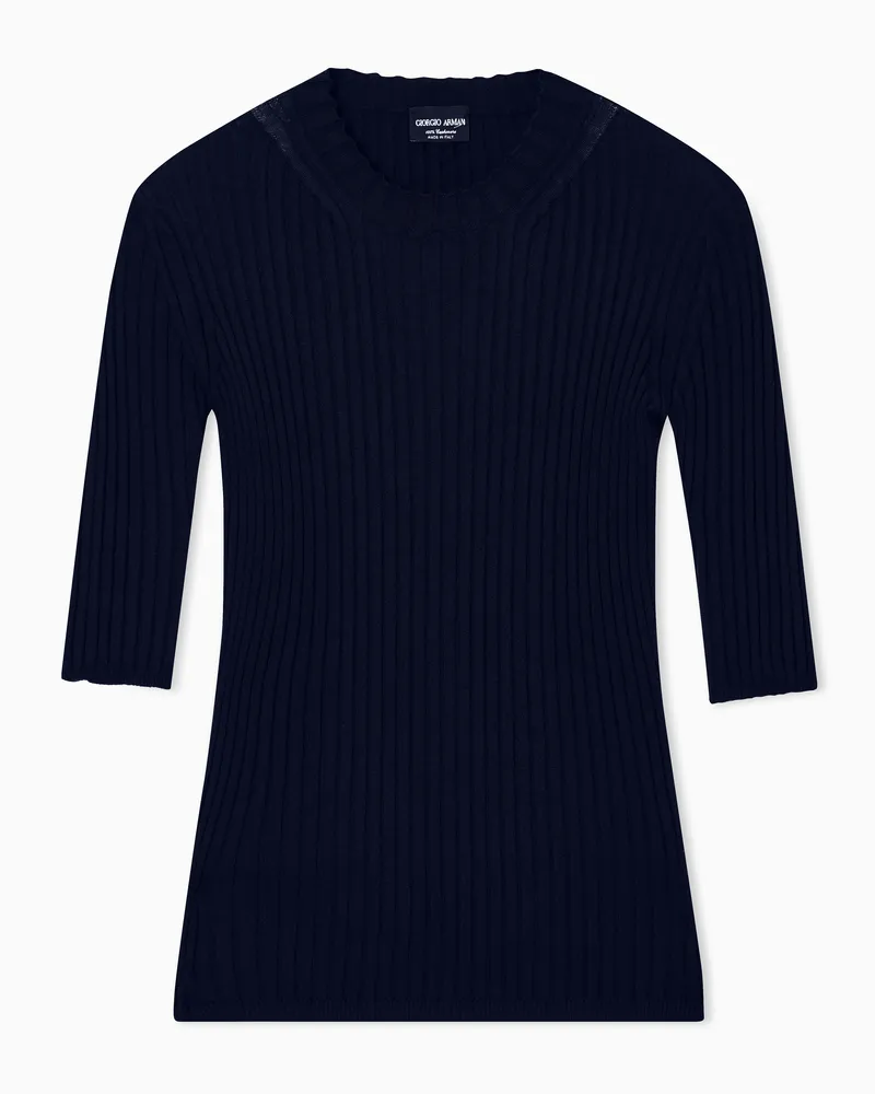Giorgio Armani Pullover mit Rundhalsausschnitt aus reinem Kaschmir in Rippenstrick Marineblau
