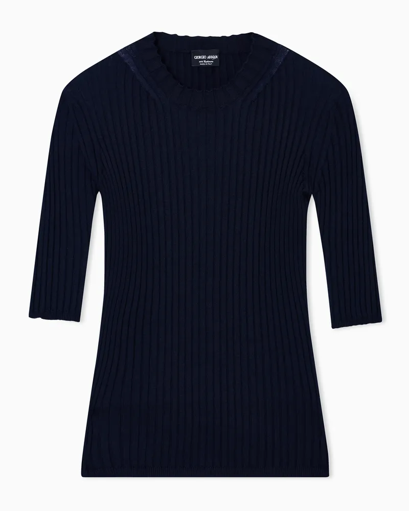 Giorgio Armani Pullover mit Rundhalsausschnitt aus reinem Kaschmir in Rippenstrick Marineblau