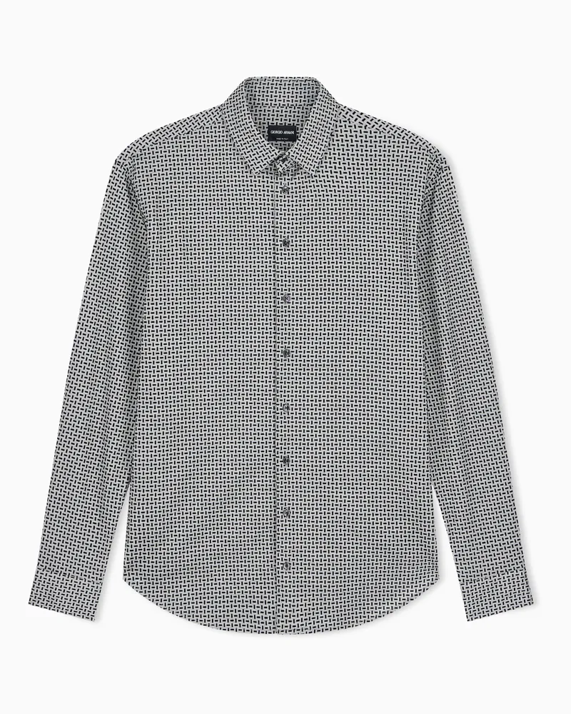 Giorgio Armani Regular Fit Baumwollhemd mit geometrischem Flockdruck Gemustert
