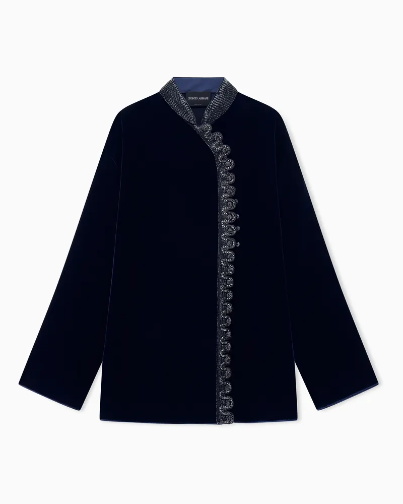 Giorgio Armani Besticktes Shirt mit Stehkragen und Kristallstickerei Gemustert