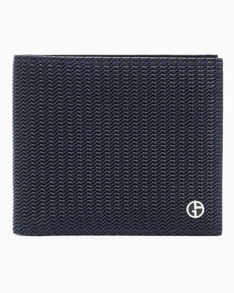 Giorgio Armani Bifold-Portemonnaie aus bedrucktem Leder Marineblau