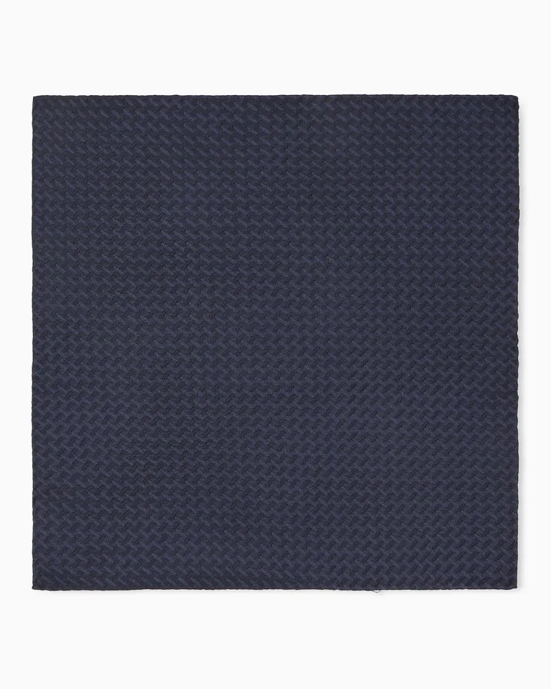 Giorgio Armani Gewebtes Einstecktuch aus Seide mit Fischgrätenmuster Blau