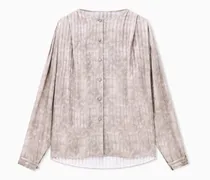 Gestreifte Seidenbluse mit Rundhals und Schulterfalten