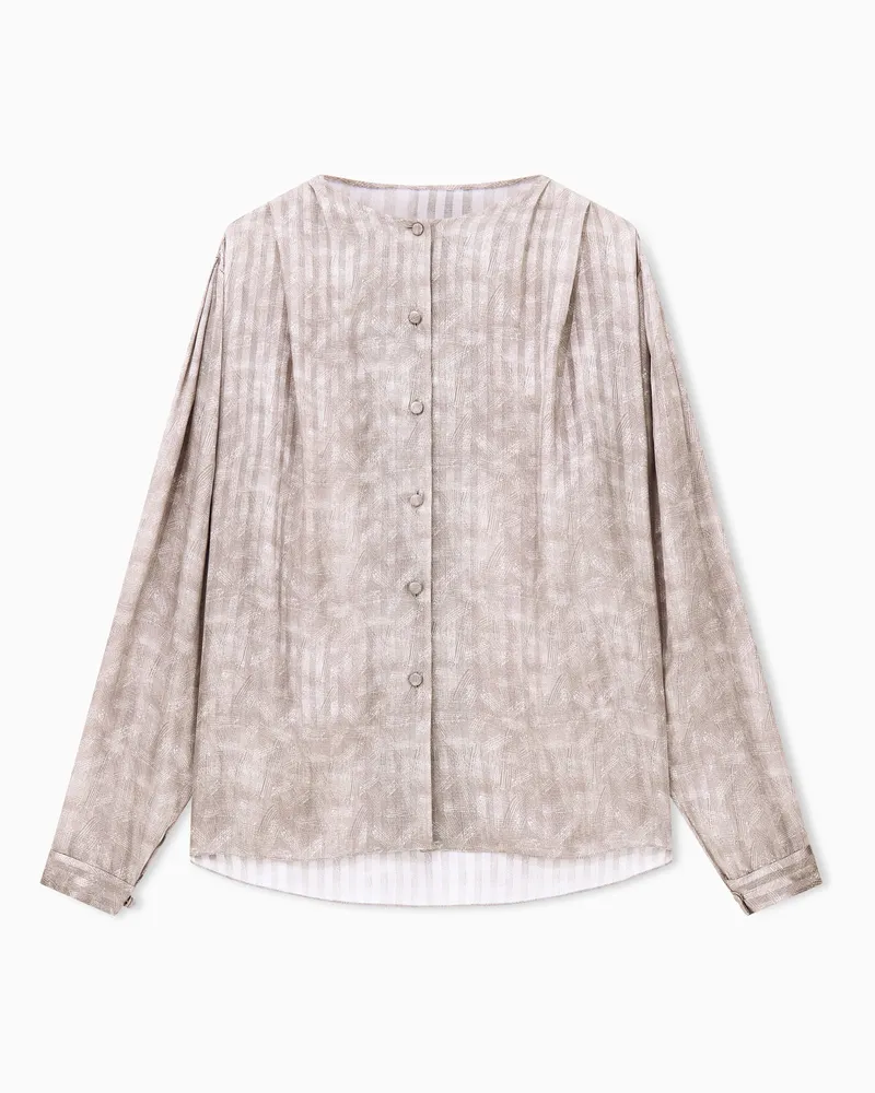 Giorgio Armani Gestreifte Seidenbluse mit Rundhals und Schulterfalten Gemustert