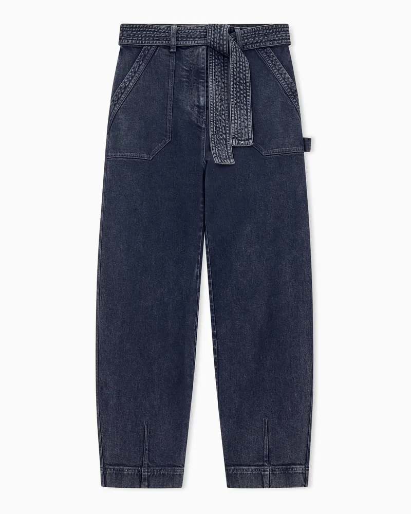 Giorgio Armani Cargo-Jeans Regular Fit aus Baumwolldenim mit Stoffgürtel Blau