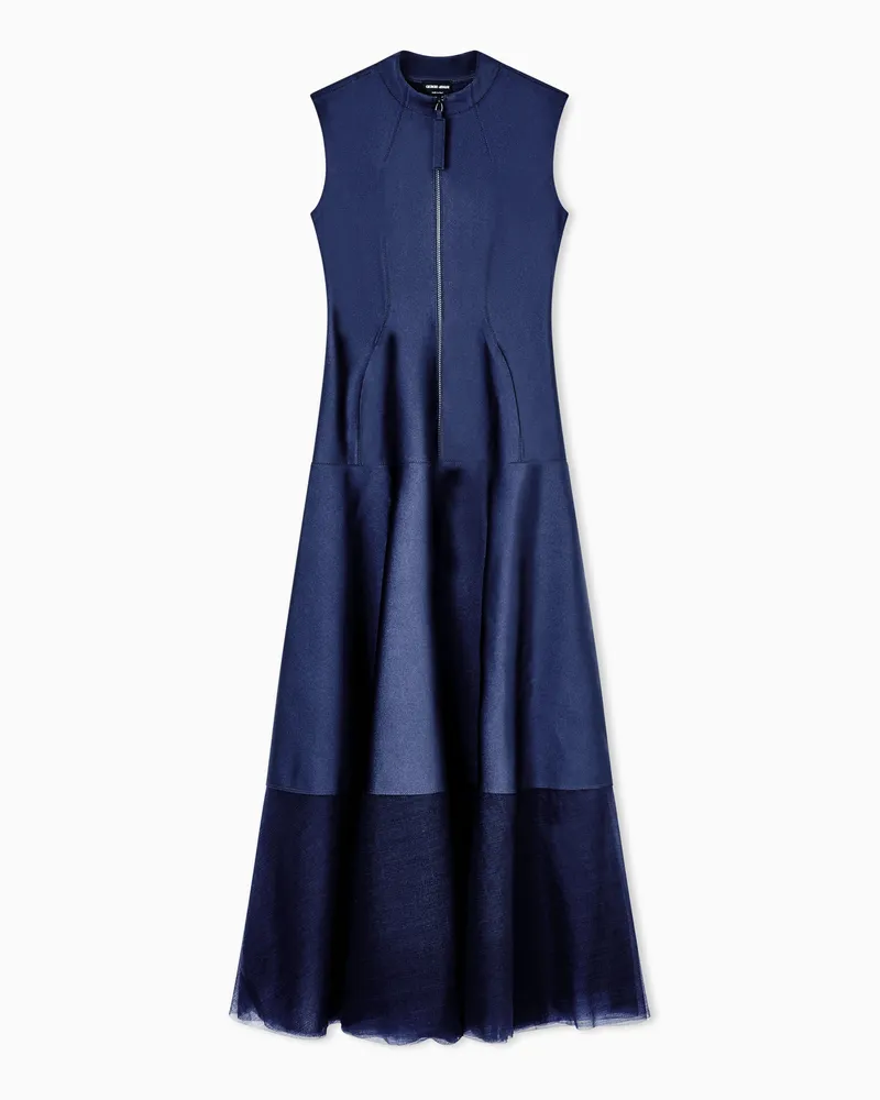 Giorgio Armani Langes Kleid aus Scuba und Jersey Blau