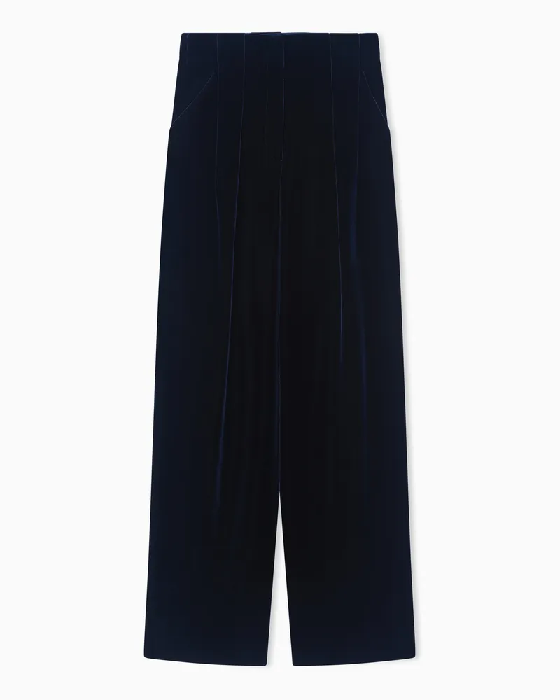 Giorgio Armani Samthose mit zwei Bundfalten Marineblau