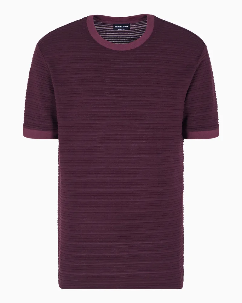 Giorgio Armani Rundhals-T-Shirt aus Woll-Jersey mit Streifen-Muster Burgunderrot