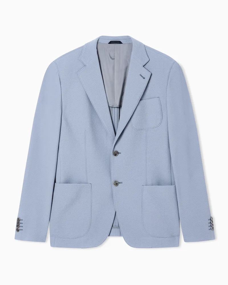 Giorgio Armani ASV einreihiges Sakko aus Seersucker-Schurwolle, Upton-Line Grau