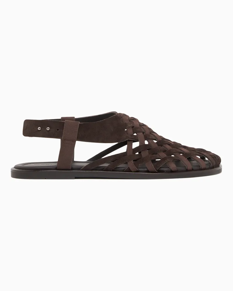 Giorgio Armani Sandalen aus Wildleder und geflochtenem Nubukleder Braun