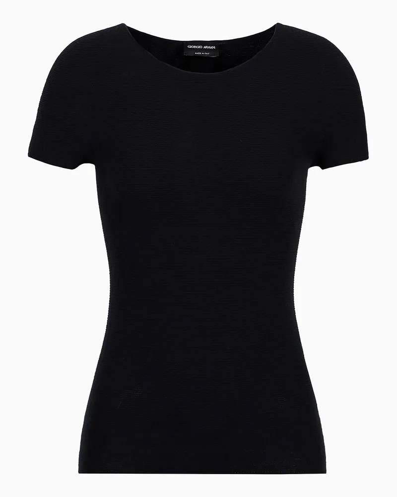Giorgio Armani Pullover mit kurzen Ärmeln aus Viskose mit Links-Verarbeitung Marineblau