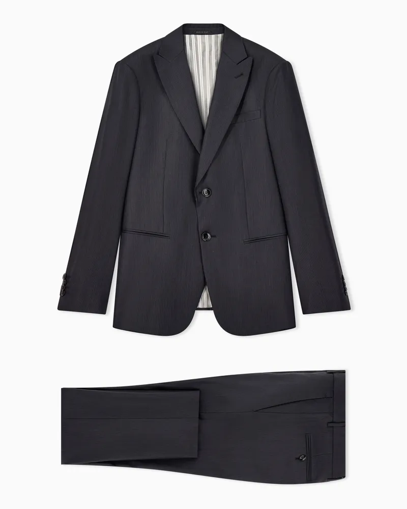 Giorgio Armani Einreihiger Anzug der Soho-Linie aus Wolle mit Mikro-Nadelstreifen Blau