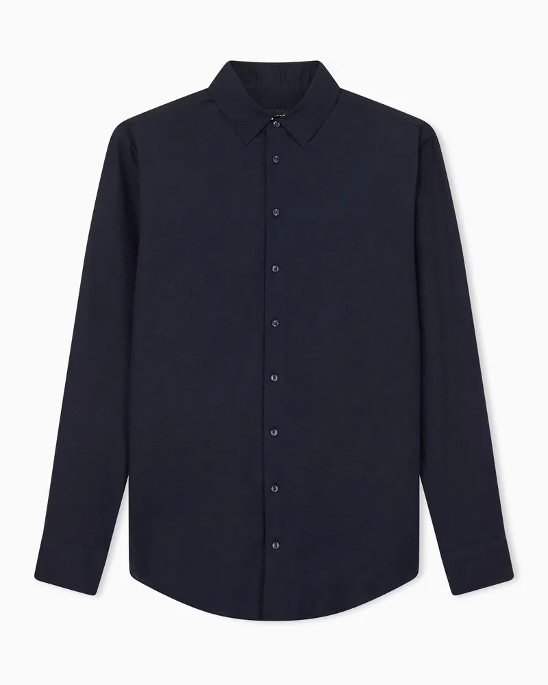 Giorgio Armani Hemd in Regular Fit aus Seersucker-Baumwolle Marineblau