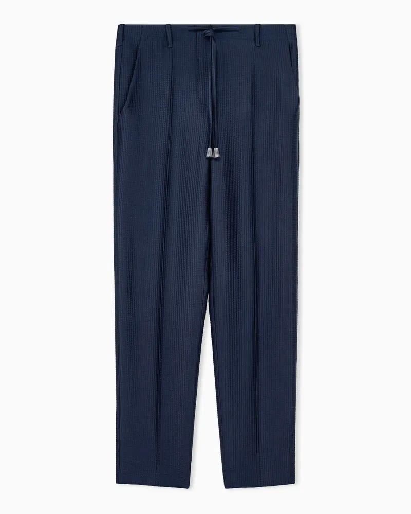 Giorgio Armani Hose Regular-fit aus Viskose und Wolle mit Waffelstruktur Blau