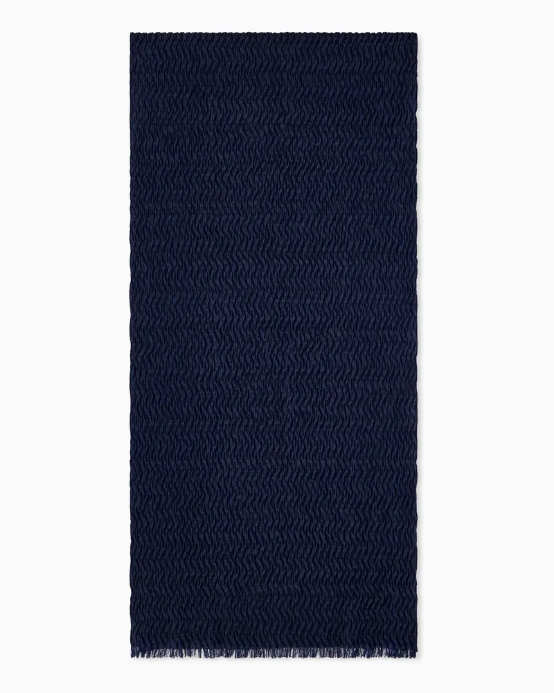 Giorgio Armani Stola aus Seidenmischung mit Zickzackmuster und Fransen Marineblau