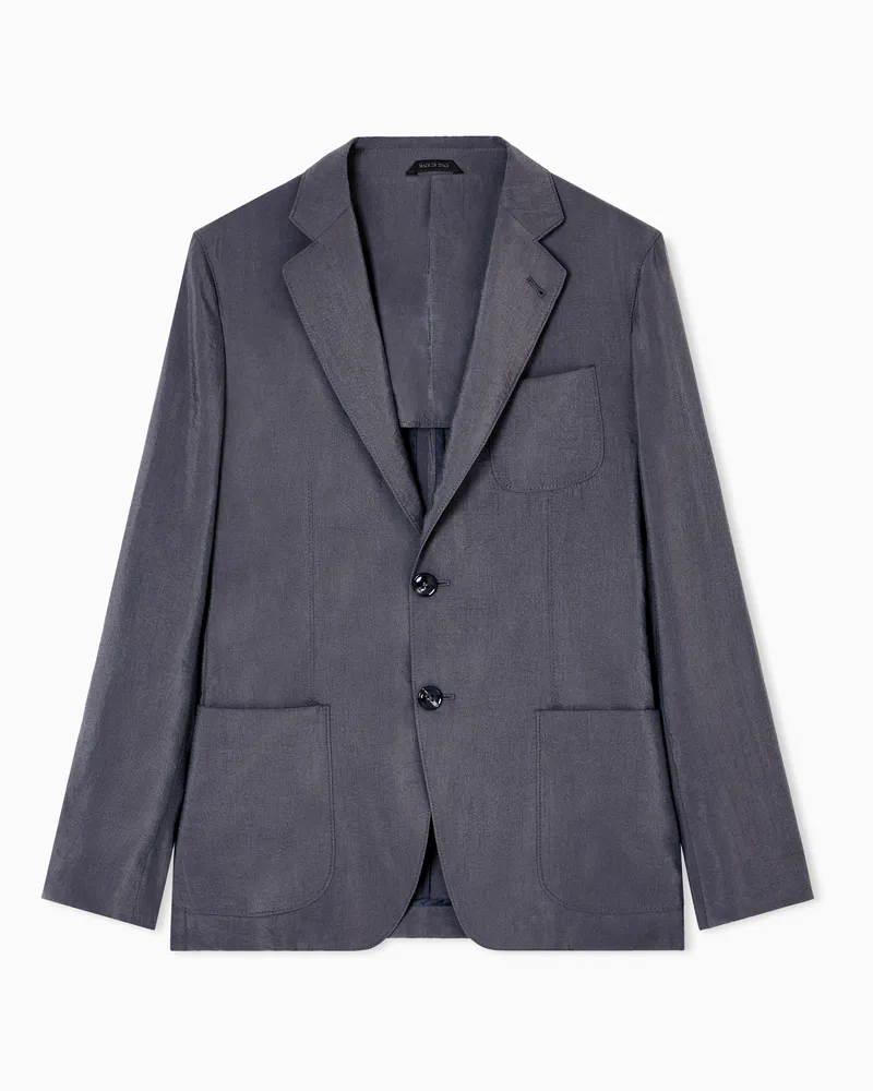 Giorgio Armani Einreihiges Sakko der Upton-Linie aus gewaschener Seide Grau