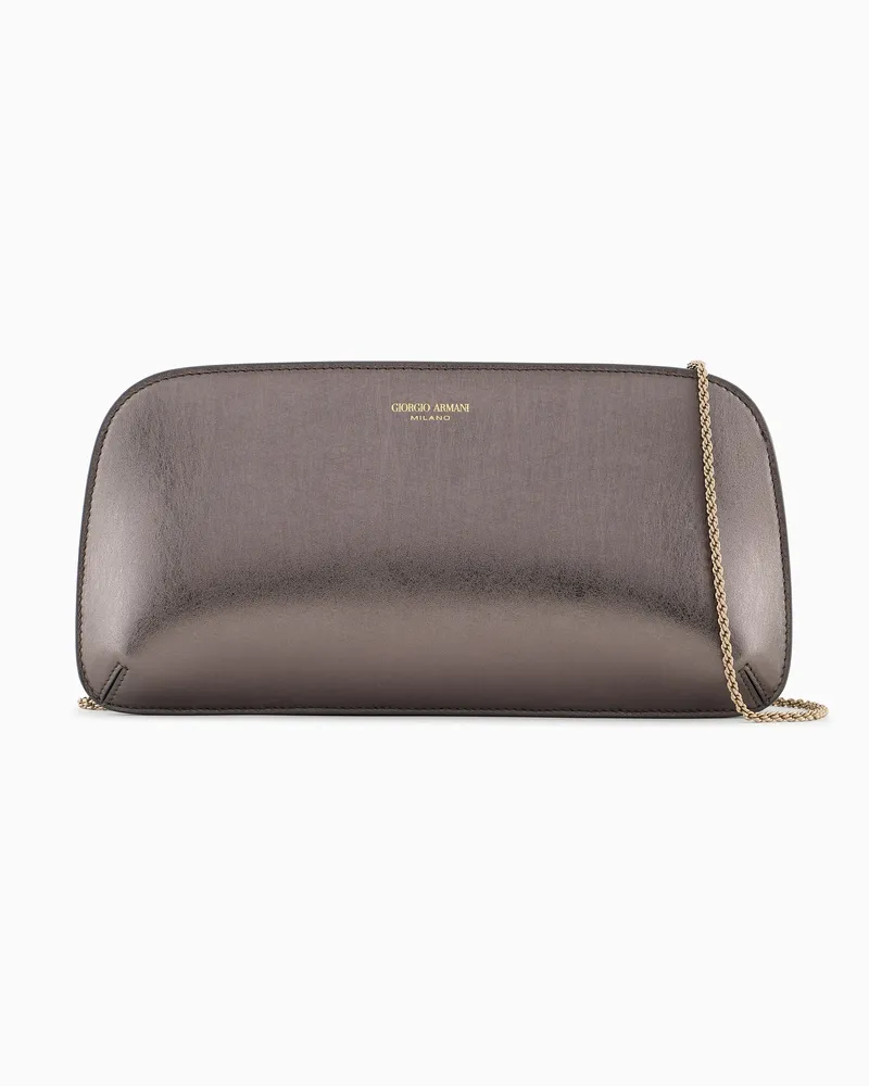Giorgio Armani Horizontale Clutch la Prima aus laminiertem Leder Grau