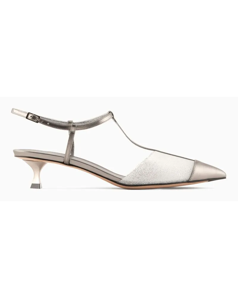 Giorgio Armani Slingback Aus Beschichtetem Leder und Gummi Silber